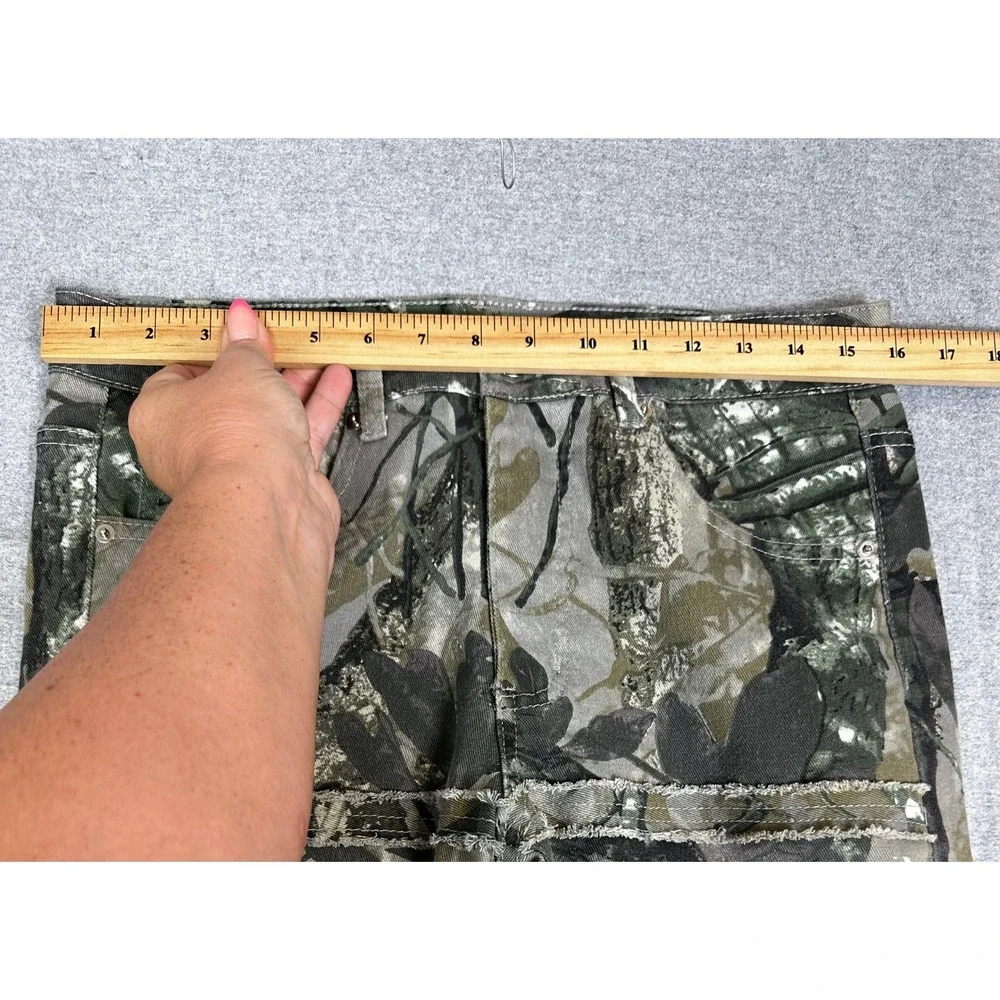 Stacked Camo Cargo Pants Mens 30x35 Green Distressed Flare